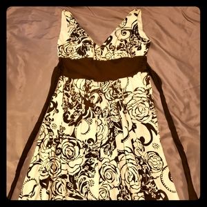 Brown and white cotton mid dress